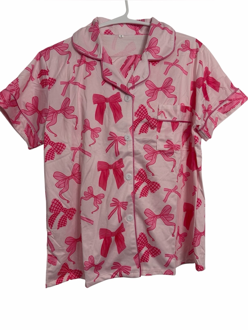 Pink Bow-Print Short Sleeve Pajama Set